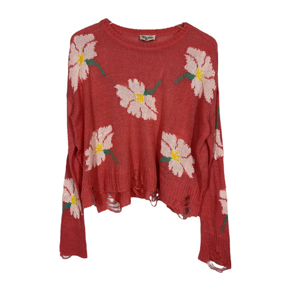 Show Me Your MuMu Sweaters - Show Me Your Mumu Seco Sweater XS Lovey Floral Knit Boho Retro Distressed